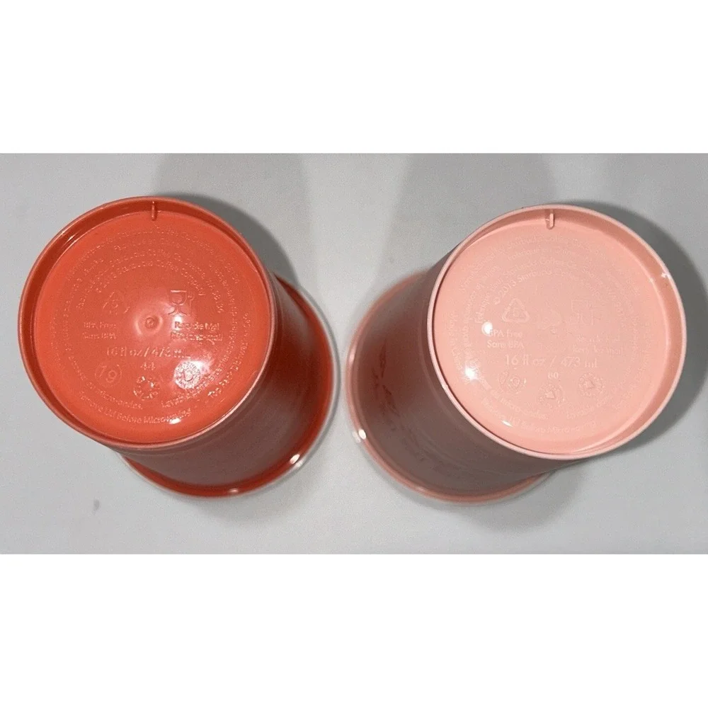 Starbucks Christmas Holiday Pink‎ Orange Hot Cold Plastic Coffee Cup 16 oz.